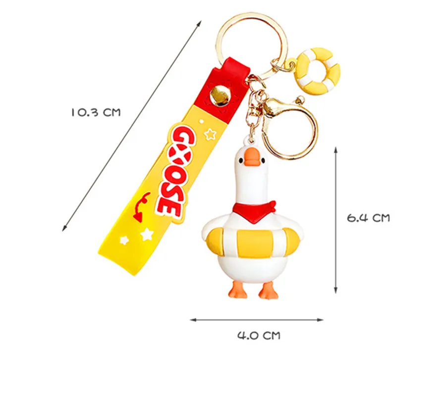 Kawaii 3D Мультяшный Гусь с кольцом для плавания, брелок для ключей из ПВХ, брелок для ключей ручной работы, ювелирные украшения, подарки для девочек, женская кукольная машина