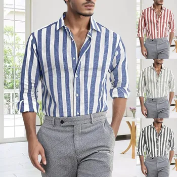 2023 Новая мужская рубашка в синюю полоску с принтом с длинным рукавом, роскошные весенние офисные рубашки, гавайский элегантный классический мужской топ