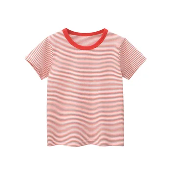 DE PEACH 2023 Летние детские полосатые футболки с короткими рукавами для маленьких девочек и мальчиков, хлопковые повседневные футболки с круглым вырезом, топы Унисекс