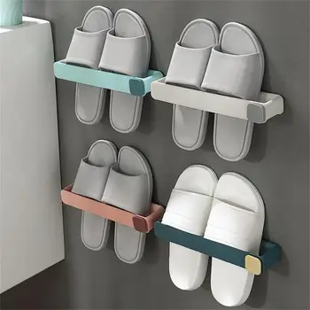 Вешалка для тапочек Настенная Перфорированная вешалка для обуви в ванной комнате, Вешалка для хранения тапочек для ванной, не занимающая много места на полу, Вешалка для обуви