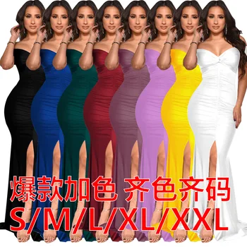 Женское платье высшего качества, летнее, с V-образным вырезом, однотонное, приталенное, складывается, модные платья, прямая поставка MYFSK10062