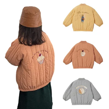 Зимняя Детская пуховая куртка с Мультяшной вышивкой, Детское Флисовое пальто, Корейская утепленная верхняя одежда для девочек и мальчиков, Модная Детская одежда
