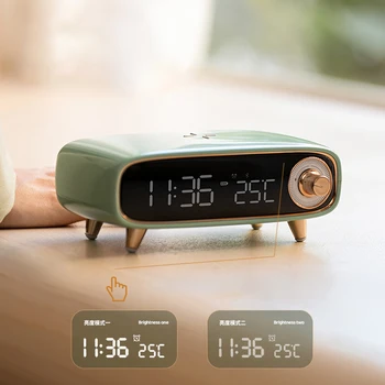 Интеллектуальный динамик Bluetooth Беспроводное зарядное устройство Современный Цифровой светодиодный умный будильник Быстрая зарядка Ночной светильник Настольные часы