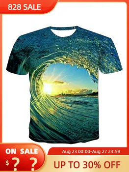 Летние Мужские футболки с Цветным принтом 3D Морской волны, Модные Дышащие футболки с графическим рисунком, Трендовые футболки в стиле хип-хоп