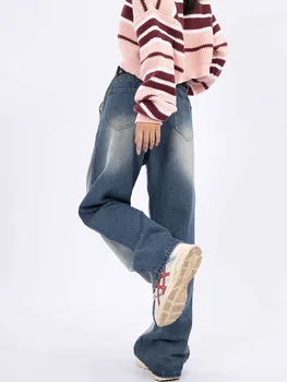 Негабаритные выстиранные мешковатые джинсы с высокой талией High Street Straight Y2K Jeans 2022 Осенние Новые повседневные женские джинсы Tide в стиле уличного хип-хопа