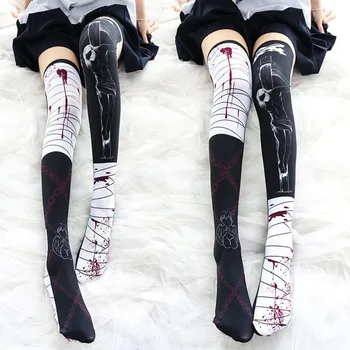носки с 360-цифровым принтом, Формирующие носки для ног, ночной клуб, Хэллоуин, кровавый принт, Чулки до бедра для взрослых с подвязкой