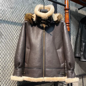 Пальто, Настоящая Зимняя куртка, Шубы из натуральной овчины, Мужская одежда, Куртки из натуральной кожи с капюшоном Abrigos SGG843