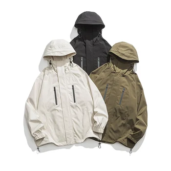 Разборчивые весенне-осенние повседневные куртки-ветровки, мужская однотонная куртка с капюшоном, мужские свободные пальто на молнии для мужчин