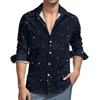 Рубашка Starlight с ночным рисунком, повседневные рубашки с длинным рукавом, уличные блузки с графическим рисунком, осенний Винтажный Топ оверсайз