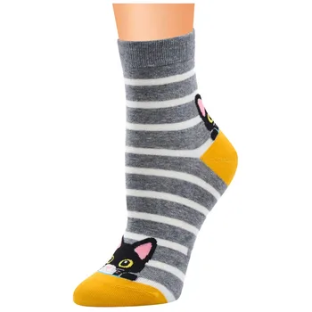 Хлопковые чулки В полоску для девочек, модные женские носки с кошками, женские носки среднего размера, бейсбольные носки, женские носки и чулочно-носочные изделия
