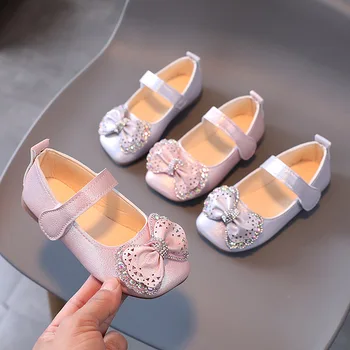 Свадебные туфли Mary Jane для девочек, однотонные весенне-осенние детские туфли принцессы на плоской подошве с крючком и петлей, повседневные кожаные туфли для малышей